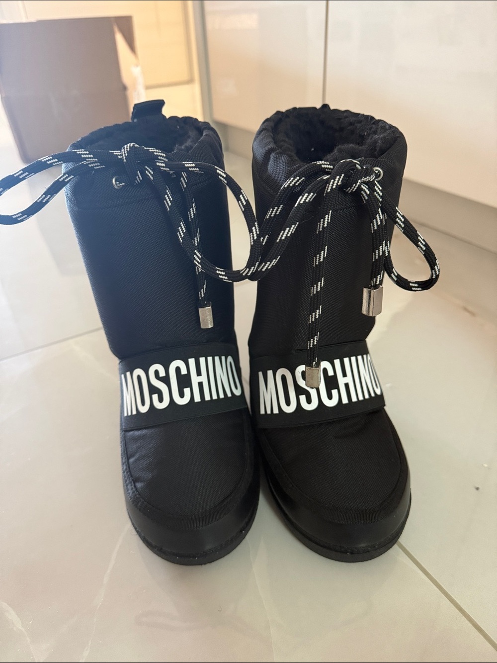 Moschino Kids Black Logo Snow Boots
